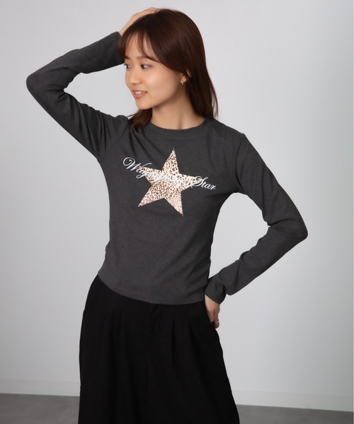MEMECLE(メメクル)の「【MEMECLE/メメクル】スターレオパード Y2KロンT ピチT(Tシャツ/カットソー・レディース・ホワイト/ブラック/グレー・FREE)」の8枚目の写真
