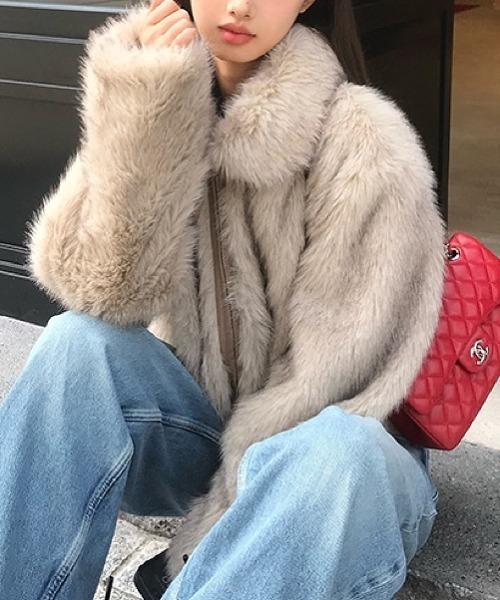 ベージュ　ファーコート ショート丈 セール】ショート丈エコファーコート（その他アウター）｜SHEENA