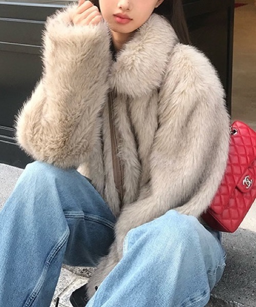 美品✨ロンハーマン エコファー ジャケット コート　フード ショート丈　ベージュ ロンハーマン エコファー コート ベージュ - メルカリ