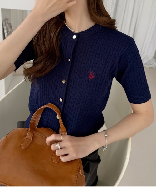 U.S. POLO ASSN.(ユーエスポロアッスン)の「【U.S. POLO ASSN.】ワンポイント 刺繍 ケーブル 半袖 カーディガン(カーディガン/ボレロ・レディース・ブラック×ホワイト/レッド/ネイビー/オフホワイト・M/L)」の17枚目の写真