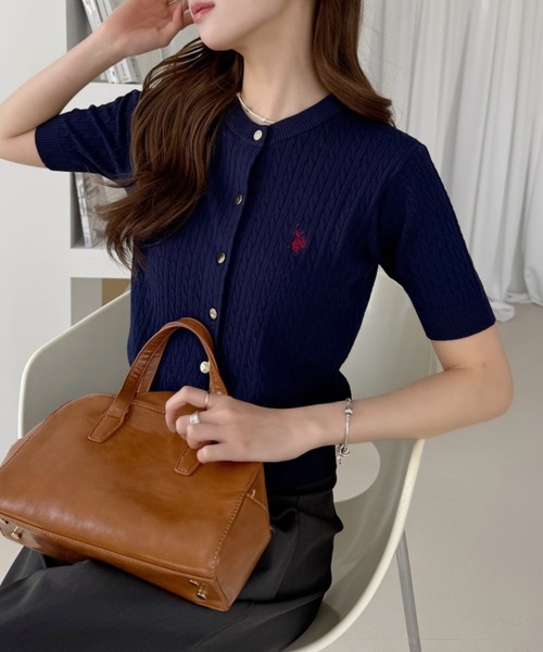 U.S. POLO ASSN.(ユーエスポロアッスン)の「【U.S. POLO ASSN.】ワンポイント 刺繍 ケーブル 半袖 カーディガン(カーディガン/ボレロ・レディース・ブラック×ホワイト/レッド/ネイビー/オフホワイト・M/L)」の18枚目の写真
