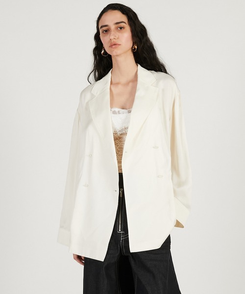 PRANK PROJECT(プランクプロジェクト)の「フィブリルキュプラジャケット / Fibril Cupro Jacket(テーラードジャケット・レディース・チャコールグレー/ブラウン/ホワイト・FREE)」の2枚目の写真