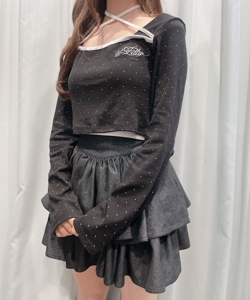 lilLilly（リルリリー）の「スクエアネックバイカラーリボントップス（Tシャツ/カットソー・レディース・ホワイト/ホワイト系その他/ブラック/ブラック系その他・FREE）」の7枚目の写真