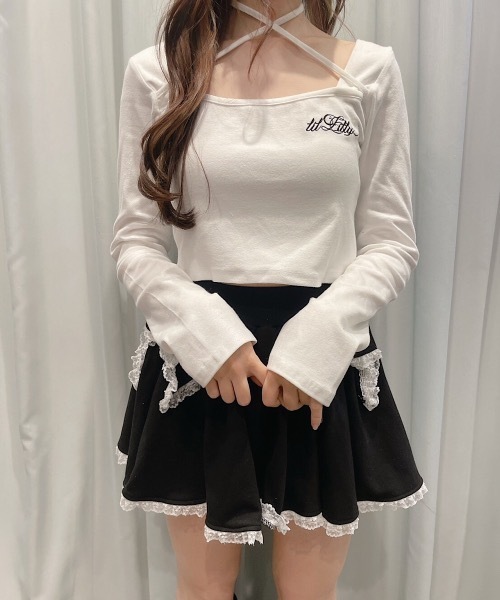 lilLilly（リルリリー）の「スクエアネックバイカラーリボントップス（Tシャツ/カットソー・レディース・ホワイト/ホワイト系その他/ブラック/ブラック系その他・FREE）」の9枚目の写真