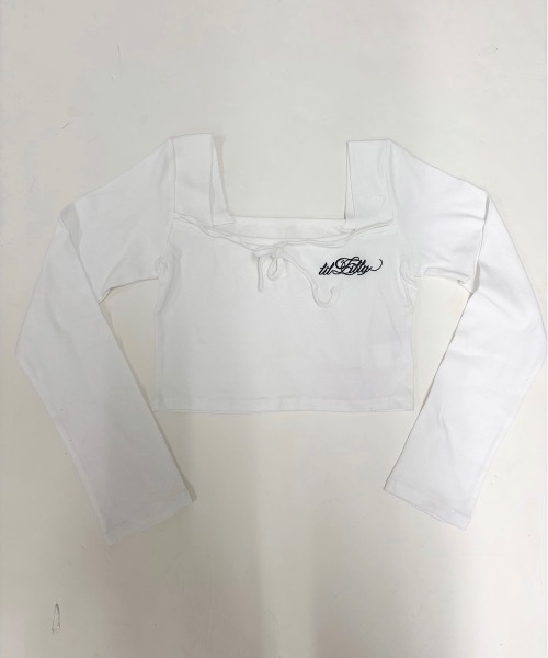 lilLilly（リルリリー）の「スクエアネックバイカラーリボントップス（Tシャツ/カットソー・レディース・ホワイト/ホワイト系その他/ブラック/ブラック系その他・FREE）」の15枚目の写真