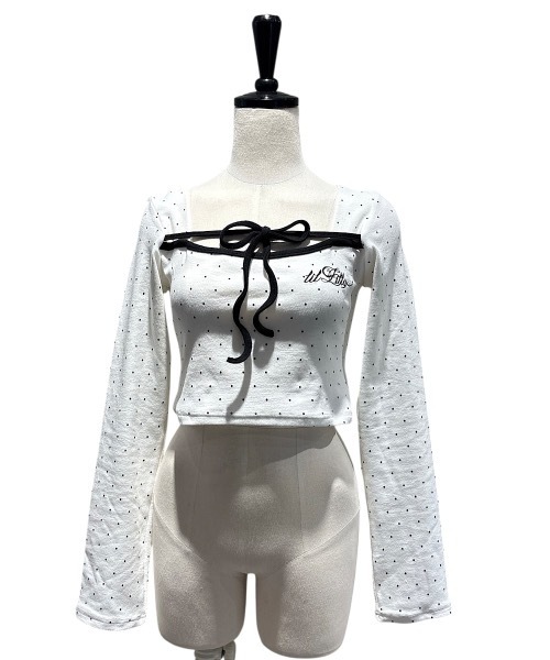 lilLilly（リルリリー）の「スクエアネックバイカラーリボントップス（Tシャツ/カットソー・レディース・ホワイト/ホワイト系その他/ブラック/ブラック系その他・FREE）」の14枚目の写真