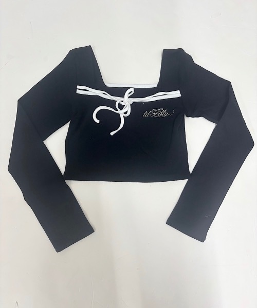 lilLilly（リルリリー）の「スクエアネックバイカラーリボントップス（Tシャツ/カットソー・レディース・ホワイト/ホワイト系その他/ブラック/ブラック系その他・FREE）」の16枚目の写真