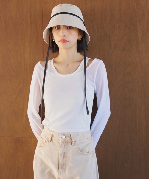 AIC.(エーアイシー)の「【UVカット】ロングストラップバケットハット/UPF50+/接触冷感/サイズ調節可能/紐取り外し可能(ハット・レディース・ブラック/アイボリー・FREE)」の11枚目の写真