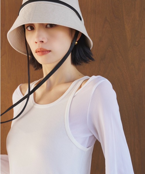 AIC.(エーアイシー)の「【UVカット】ロングストラップバケットハット/UPF50+/接触冷感/サイズ調節可能/紐取り外し可能(ハット・レディース・ブラック/アイボリー・FREE)」の8枚目の写真