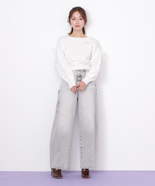 【新品】JILL BY JILLSTUART ケープリボンリブニット ホワイト ジルバイジルスチュアート JILL by JILLSTUART ケープリブニット