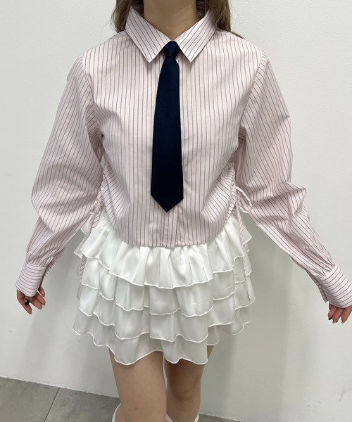 PHILLY(フィリー)の「《2点セット》ネクタイセットサイドドロストシャツ(シャツ/ブラウス・レディース・ホワイト/ブルー系その他/ピンク系その他・FREE)」の3枚目の写真