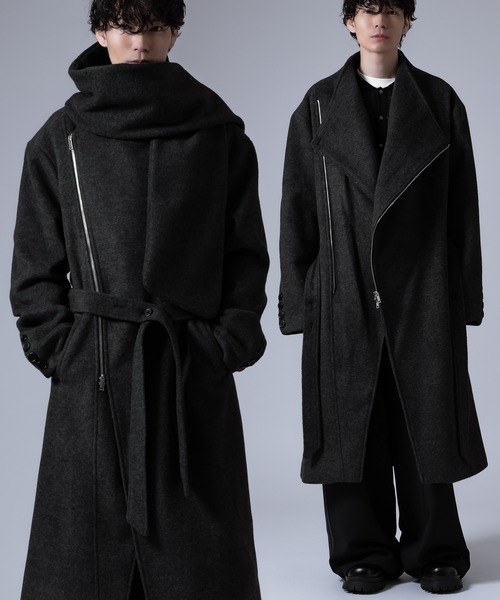improves（インプローブス）の「ストール付き アシンメトリー ジップアップ コート（その他アウター・メンズ・ブラウン/チャコール・MEDIUM/LARGE）」の2枚目の写真