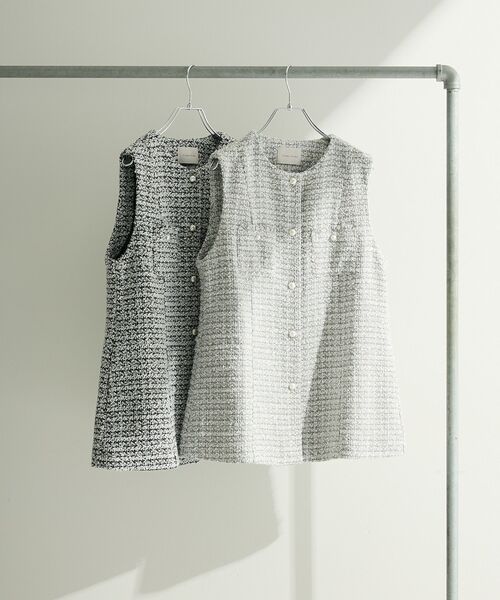 Green　Parks（グリーンパークス）の「O.ツイードペプラムベスト（ベスト・レディース・ブラック/グレー・FREE）」の4枚目の写真