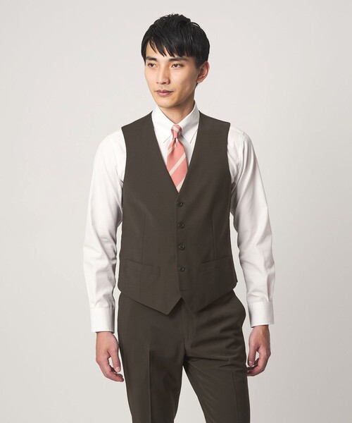 green label relaxing（グリーンレーベルリラクシング）の「A+ TWPU トロピカル無地 スリム 5B セットアップ ベスト -ウォッシャブル-（スーツベスト・メンズ・ブラック/ネイビー/ダークグレー/ロイヤルブルー/ダークブラウン・L/XXL/XL/S/M）」の4枚目の写真
