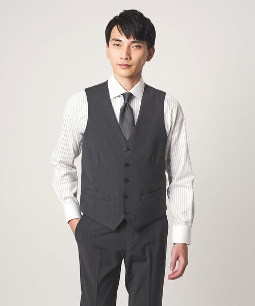 green label relaxing（グリーンレーベルリラクシング）の「A+ TWPU トロピカル無地 スリム 5B セットアップ ベスト -ウォッシャブル-（スーツベスト・メンズ・ブラック/ネイビー/ダークグレー/ロイヤルブルー/ダークブラウン・L/XXL/XL/S/M）」の3枚目の写真