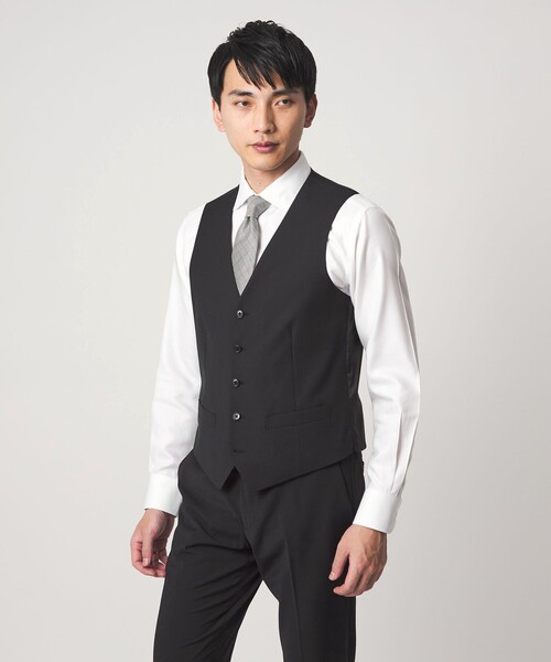 green label relaxing（グリーンレーベルリラクシング）の「A+ TWPU トロピカル無地 スリム 5B セットアップ ベスト -ウォッシャブル-（スーツベスト・メンズ・ブラック/ネイビー/ダークグレー/ロイヤルブルー/ダークブラウン・L/XXL/XL/S/M）」の2枚目の写真
