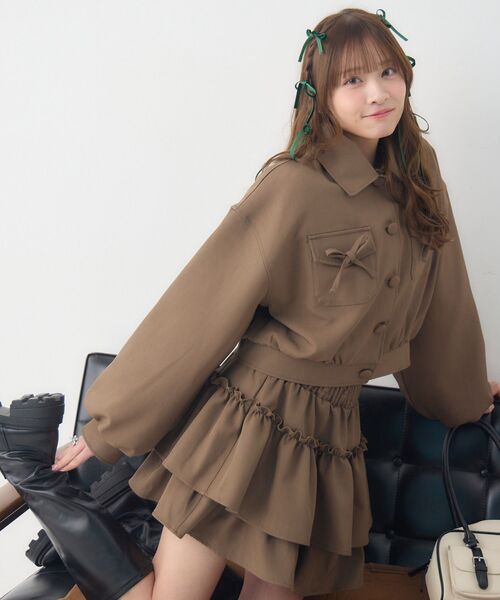 ems excite（エムズエキサイト）の「【セットアイテム】リボン中綿BZ＆フリルSKセット（その他アウター・レディース・ブラウン/ブラック系その他2/チャコールグレー・FREE）」の4枚目の写真