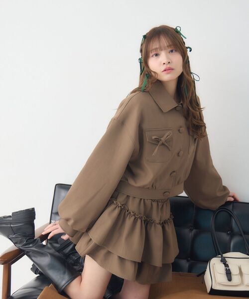 ems excite（エムズエキサイト）の「【セットアイテム】リボン中綿BZ＆フリルSKセット（その他アウター・レディース・ブラウン/ブラック系その他2/チャコールグレー・FREE）」の5枚目の写真