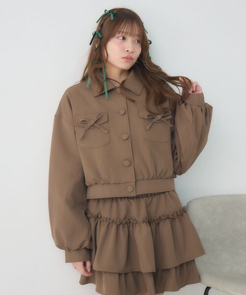 ems excite（エムズエキサイト）の「【セットアイテム】リボン中綿BZ＆フリルSKセット（その他アウター・レディース・ブラウン/ブラック系その他2/チャコールグレー・FREE）」の11枚目の写真