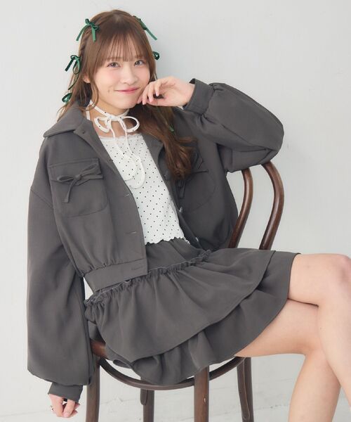 ems excite（エムズエキサイト）の「【セットアイテム】リボン中綿BZ＆フリルSKセット（その他アウター・レディース・ブラウン/ブラック系その他2/チャコールグレー・FREE）」の20枚目の写真