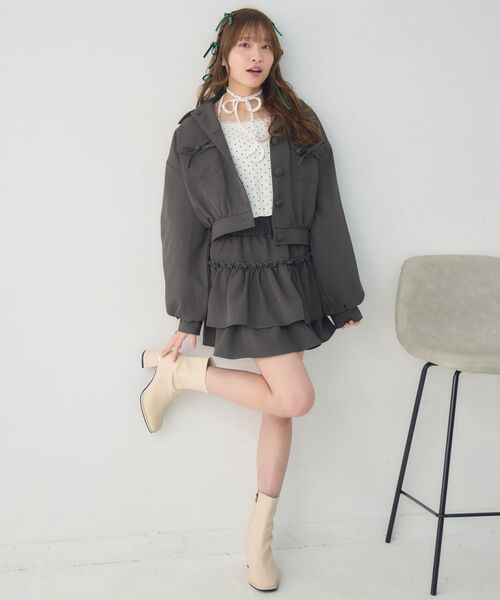 ems excite（エムズエキサイト）の「【セットアイテム】リボン中綿BZ＆フリルSKセット（その他アウター・レディース・ブラウン/ブラック系その他2/チャコールグレー・FREE）」の22枚目の写真