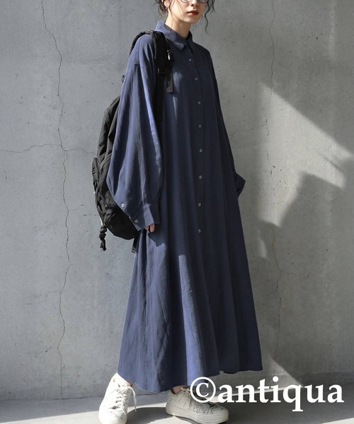 antiqua(アンティカ)の「3D袖 シャツワンピース(シャツワンピース・レディース・ブラック/ブルー系その他・P/R)」の1枚目の写真