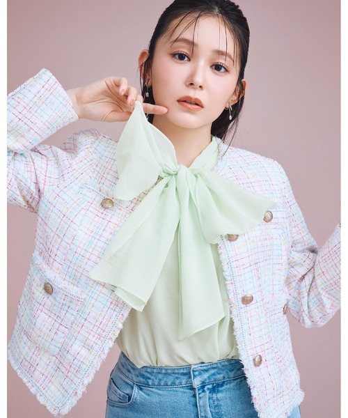 CELFORD（セルフォード）の「【セットアップ対応】フリンジツイードジャケット（テーラードジャケット・レディース・マルチ/ブルー/ミント・36/38）」の3枚目の写真