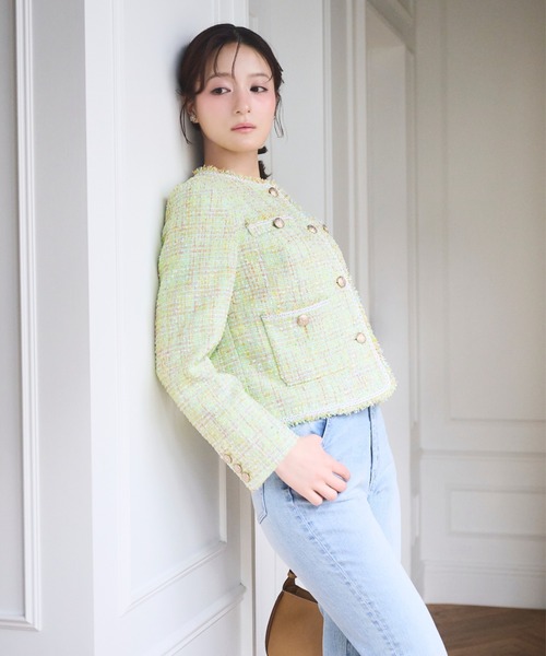 CELFORD（セルフォード）の「【セットアップ対応】フリンジツイードジャケット（テーラードジャケット・レディース・マルチ/ブルー/ミント・36/38）」の6枚目の写真