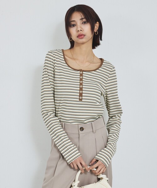 abahouse mavie（アバハウスマヴィ）の「ボーダーヘンリーネックプルオーバー（Tシャツ/カットソー・レディース・ブラック/グレー/オフホワイト・フリー）」の9枚目の写真