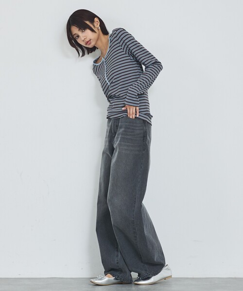 abahouse mavie（アバハウスマヴィ）の「ボーダーヘンリーネックプルオーバー（Tシャツ/カットソー・レディース・ブラック/グレー/オフホワイト・フリー）」の15枚目の写真