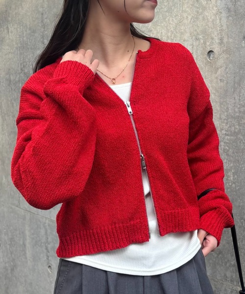 COLONY 2139(コロニートゥーワンスリーナイン)の「ミニブークレWジップカーディガン(カーディガン/ボレロ・レディース・ホワイト/レッド/イエロー/グレー/ブラック・FREE)」の5枚目の写真