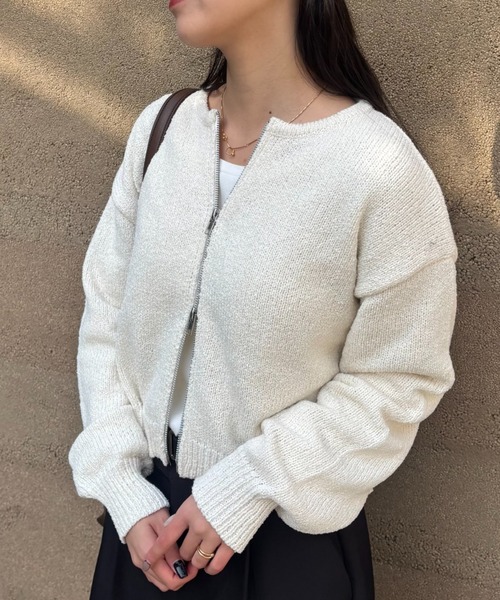 COLONY 2139(コロニートゥーワンスリーナイン)の「ミニブークレWジップカーディガン(カーディガン/ボレロ・レディース・ホワイト/レッド/イエロー/グレー/ブラック・FREE)」の1枚目の写真