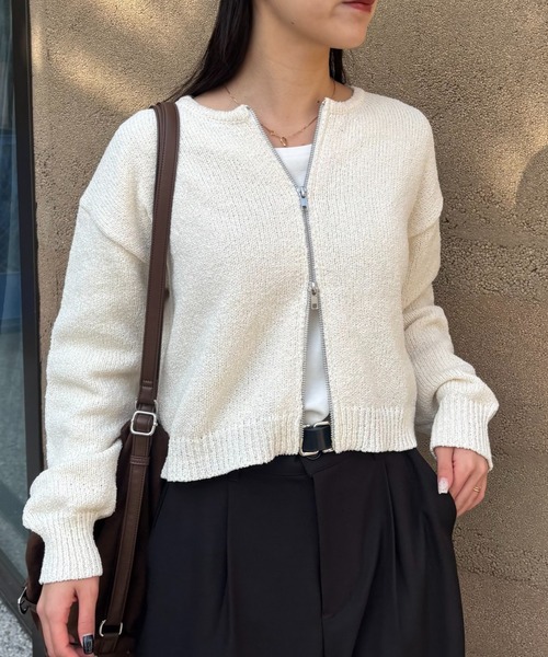 COLONY 2139(コロニートゥーワンスリーナイン)の「ミニブークレWジップカーディガン(カーディガン/ボレロ・レディース・ホワイト/レッド/イエロー/グレー/ブラック・FREE)」の8枚目の写真