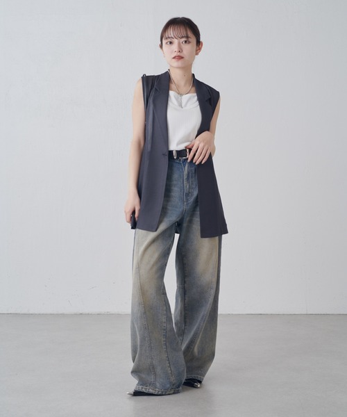 Lui's（ルイス）の「レイヤード風カップ付きタンクトップ（タンクトップ・レディース・ブラウン/アイボリー/ブラック・FREE）」の12枚目の写真