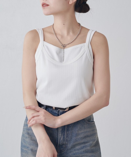 Lui's（ルイス）の「レイヤード風カップ付きタンクトップ（タンクトップ・レディース・ブラウン/アイボリー/ブラック・FREE）」の5枚目の写真