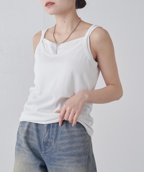 Lui's（ルイス）の「レイヤード風カップ付きタンクトップ（タンクトップ・レディース・ブラウン/アイボリー/ブラック・FREE）」の8枚目の写真