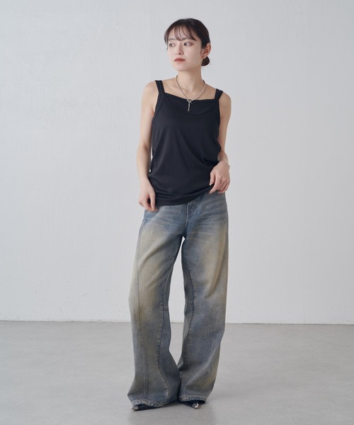 Lui's（ルイス）の「レイヤード風カップ付きタンクトップ（タンクトップ・レディース・ブラウン/アイボリー/ブラック・FREE）」の21枚目の写真