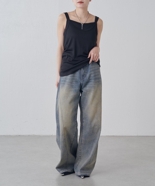 Lui's（ルイス）の「レイヤード風カップ付きタンクトップ（タンクトップ・レディース・ブラウン/アイボリー/ブラック・FREE）」の22枚目の写真