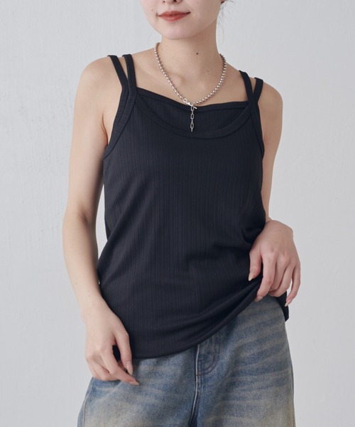 Lui's（ルイス）の「レイヤード風カップ付きタンクトップ（タンクトップ・レディース・ブラウン/アイボリー/ブラック・FREE）」の16枚目の写真