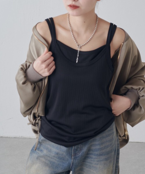 Lui's（ルイス）の「レイヤード風カップ付きタンクトップ（タンクトップ・レディース・ブラウン/アイボリー/ブラック・FREE）」の20枚目の写真