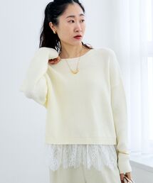 le.coeur blanc | 裾レース畦編みニットプルオーバー(ニット/セーター)