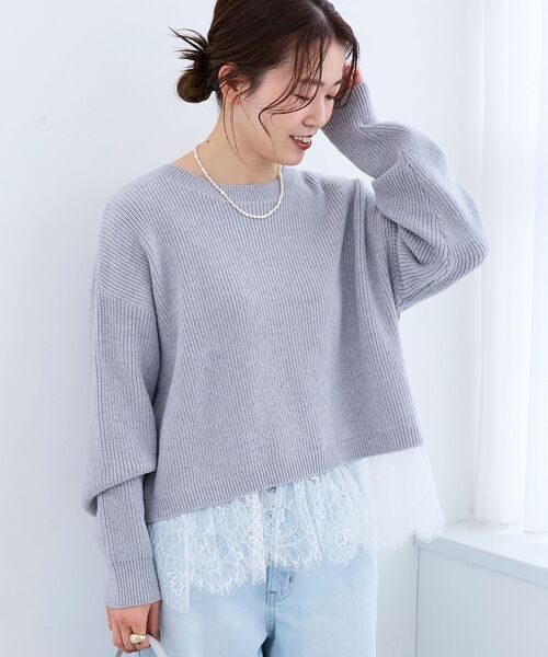 le.coeur blanc（ルクールブラン）の「裾レース畦編みニットプルオーバー（ニット/セーター・レディース・ブラック/アイボリー・38）」の3枚目の写真