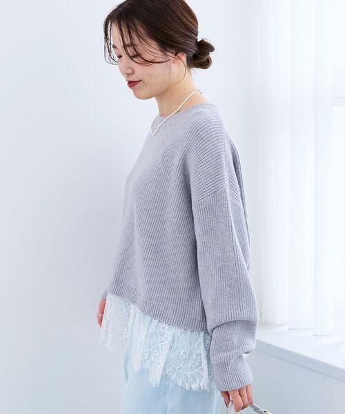 le.coeur blanc（ルクールブラン）の「裾レース畦編みニットプルオーバー（ニット/セーター・レディース・ブラック/アイボリー・38）」の6枚目の写真