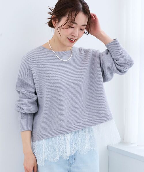 le.coeur blanc（ルクールブラン）の「裾レース畦編みニットプルオーバー（ニット/セーター・レディース・ブラック/アイボリー・38）」の7枚目の写真