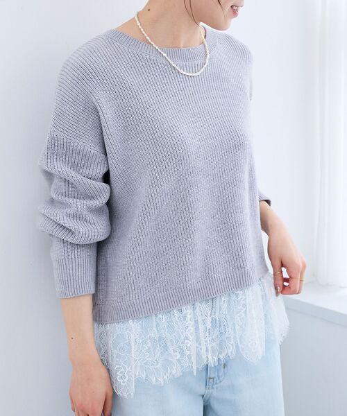le.coeur blanc（ルクールブラン）の「裾レース畦編みニットプルオーバー（ニット/セーター・レディース・ブラック/アイボリー・38）」の8枚目の写真