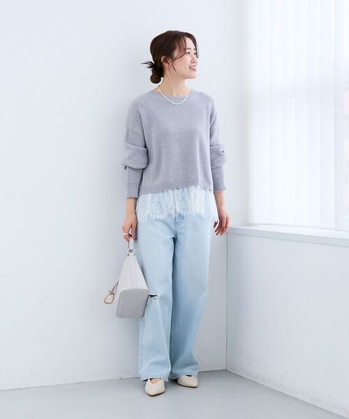 le.coeur blanc（ルクールブラン）の「裾レース畦編みニットプルオーバー（ニット/セーター・レディース・ブラック/アイボリー・38）」の9枚目の写真