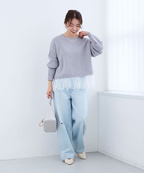 le.coeur blanc（ルクールブラン）の「裾レース畦編みニットプルオーバー（ニット/セーター・レディース・ブラック/アイボリー・38）」の10枚目の写真