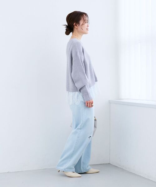 le.coeur blanc（ルクールブラン）の「裾レース畦編みニットプルオーバー（ニット/セーター・レディース・ブラック/アイボリー・38）」の11枚目の写真