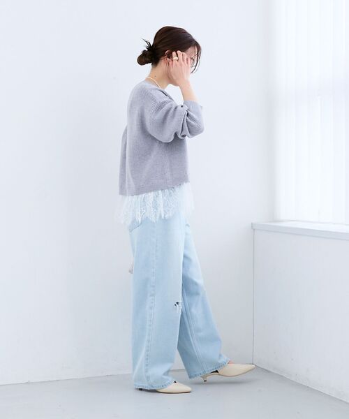 le.coeur blanc（ルクールブラン）の「裾レース畦編みニットプルオーバー（ニット/セーター・レディース・ブラック/アイボリー・38）」の12枚目の写真