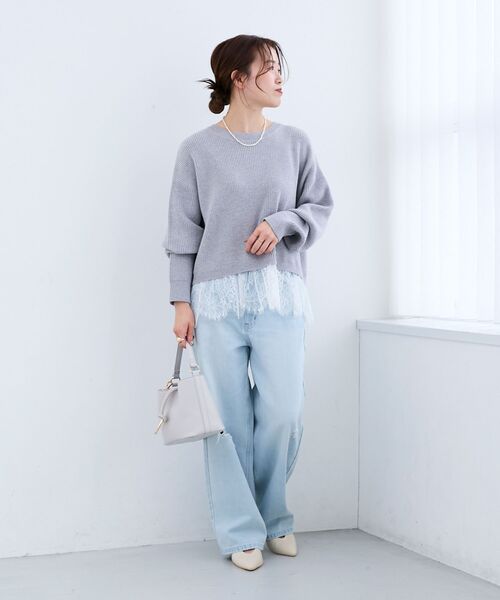 le.coeur blanc（ルクールブラン）の「裾レース畦編みニットプルオーバー（ニット/セーター・レディース・ブラック/アイボリー・38）」の14枚目の写真